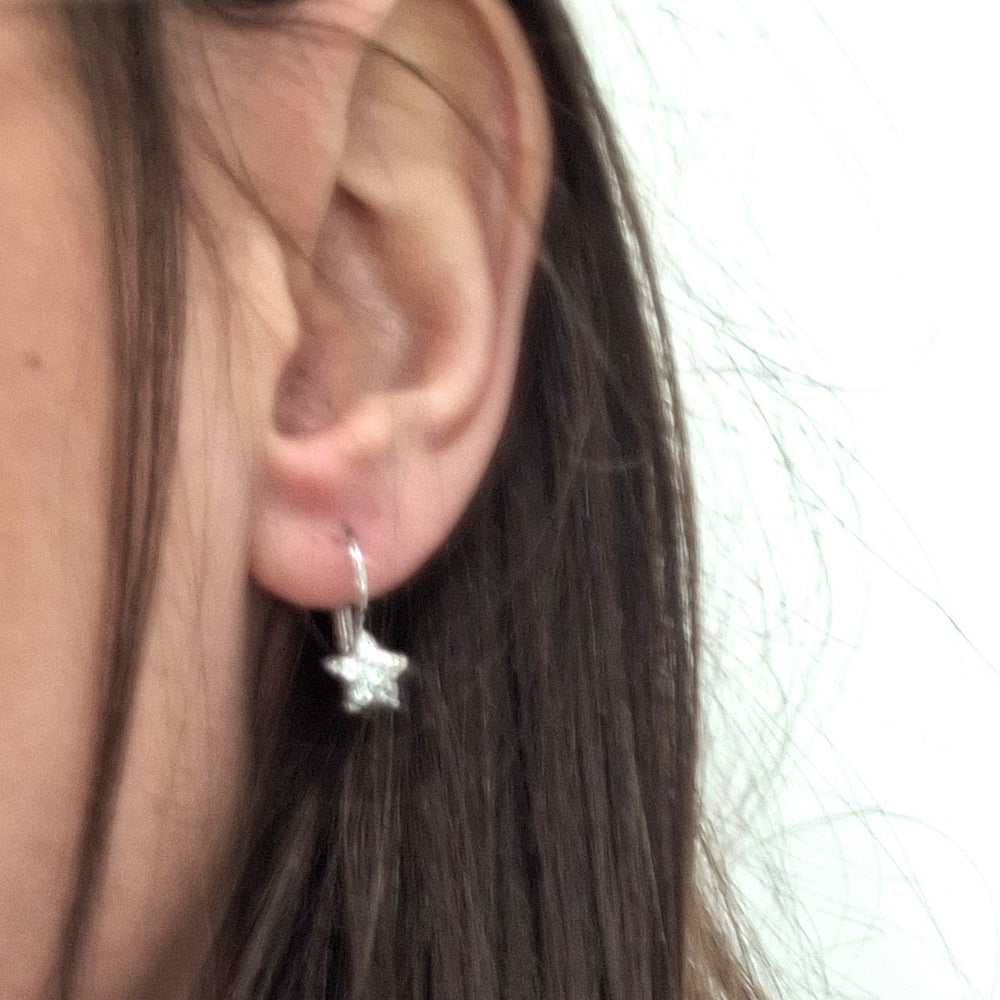 Boucles d'oreilles Dormeuses Étoiles en Or Blanc