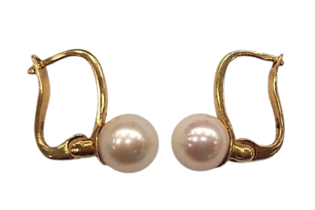 Boucles d'oreilles dormeuses en Or jaune 18Kavec perles