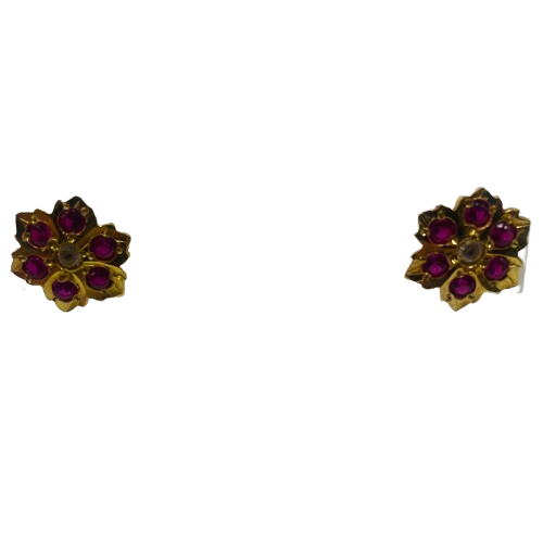 Boucles d'oreilles en or jaune avec pierres roses