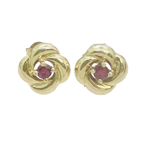 Boucles d'oreilles Fleurs Or Jaune et Rubis