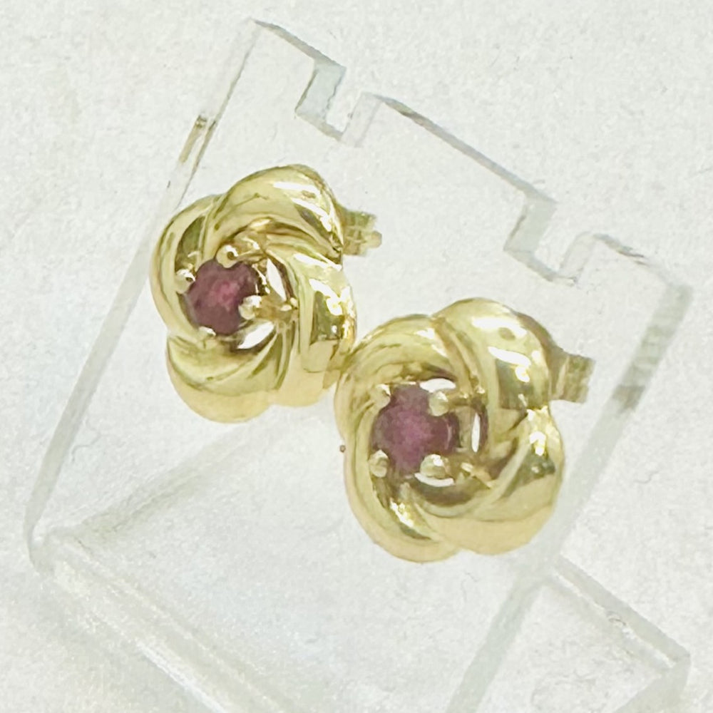 Boucles d'oreilles Fleurs Or Jaune et Rubis