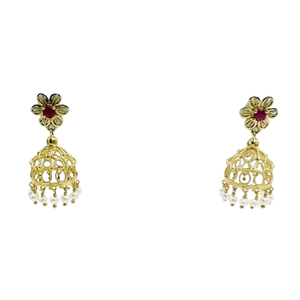 Boucles d'oreilles Jhumka en or rubis et perles