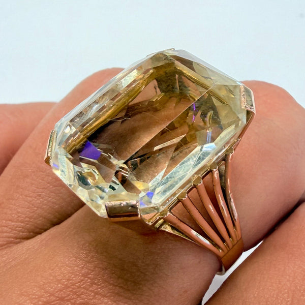 Bague Or Jaune 18k Citrine Tête d'Aigle 58 - 11.55g