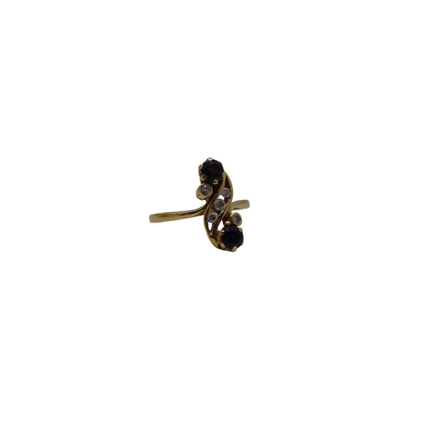 Bague en Or Jaune avec saphirs et diamants 18K - Taille 52