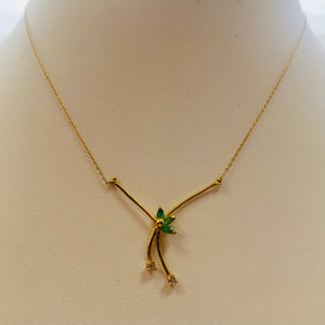 Collier Ras du Cou en Or Jaune 18 K avec Émeraudes et Zirconiums - 2.35 Grs