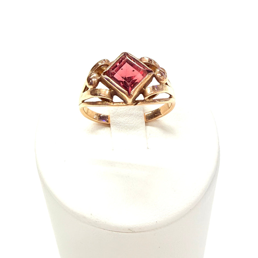 Bague Or Jaune 18K et platine avec Tourmaline Rose Taille-55