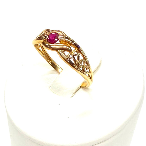 Bague Or Jaune 18k avec Rubis - taille 54