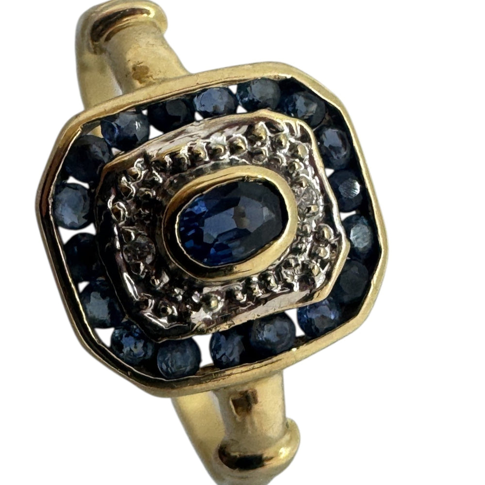 Bague Tank en Or Jaune 18K avec Saphirs et Diamants Poids-2.74gr