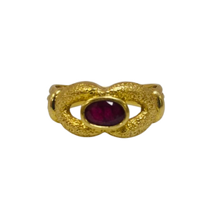 Bague Solitaire en Or Jaune 18 K avec Rubis - T 55