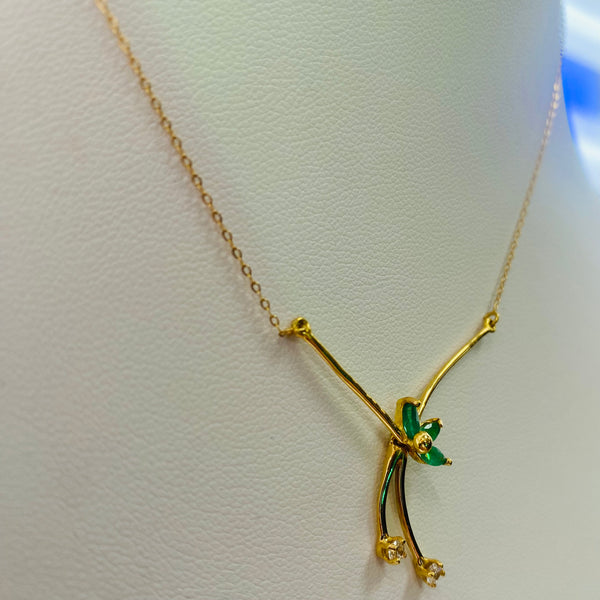 Collier Ras du Cou en Or Jaune 18 K avec Émeraudes et Zirconiums - 2.35 Grs