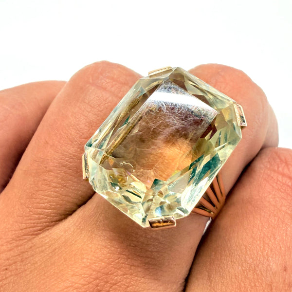 Bague Or Jaune 18k Citrine Tête d'Aigle 58 - 11.55g