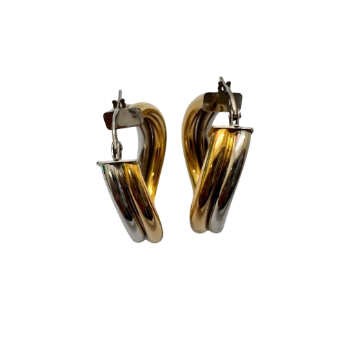 Boucles d'Oreilles Créoles en Or Jaune et Or Blanc 18k - 6.20 Grs