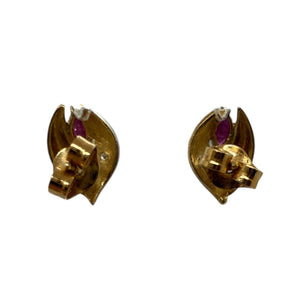 Boucles d'oreilles en Or Jaune 18K avec Diamants et Rubis