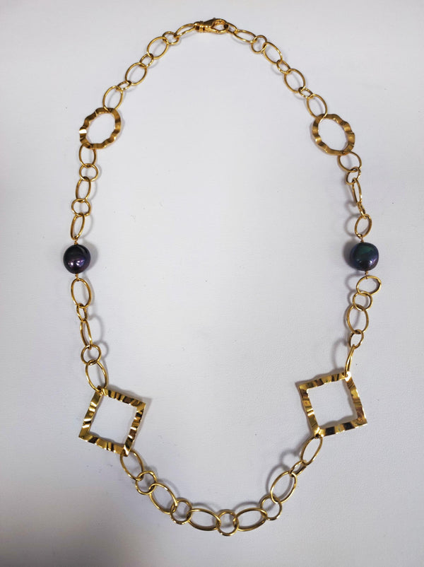 Collier Princesse Or 18K avec Perles Fantaisie Lg 50