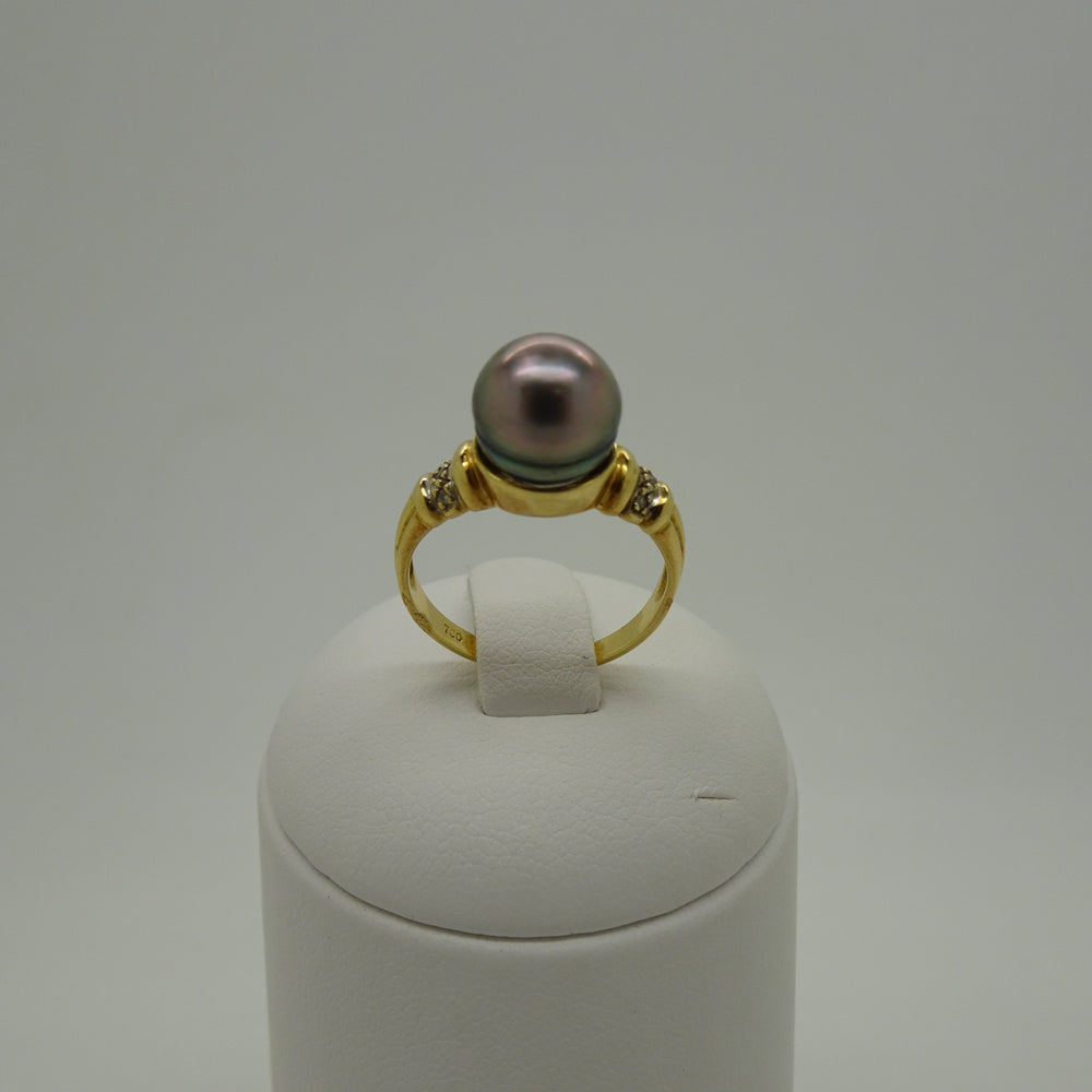 Bagues en Or jaune 18K avec perle de Tahiti et diamants
