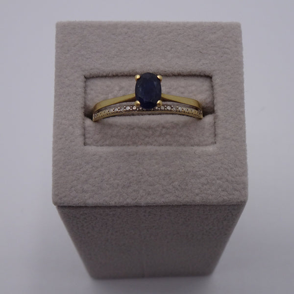 Bague en Or Jaune 18 Carats avec Saphir et Diamants – Taille 58