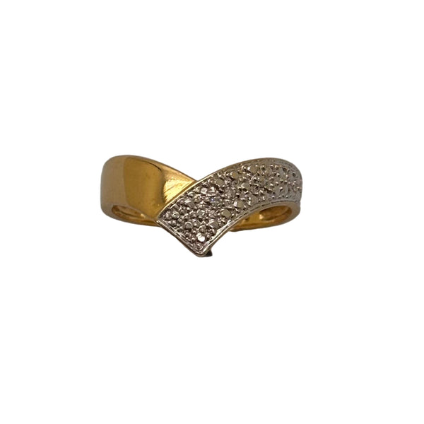 Bague en Or Jaune et Or Blanc 18K avec Diamants - Taille 50