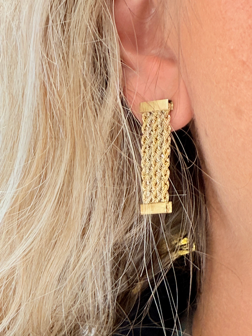 Boucles d'oreilles pendantes en Or tressé 18k