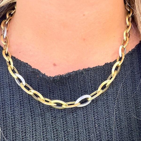 Collier Ras du Cou en Or Jaune et Or Blanc 18k - 15.89 Grs
