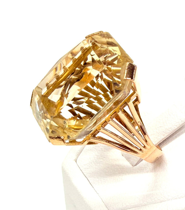 Bague Or Jaune 18k Citrine Tête d'Aigle 58 - 11.55g