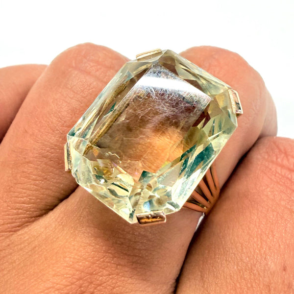 Bague Or Jaune 18k Citrine Tête d'Aigle 58 - 11.55g