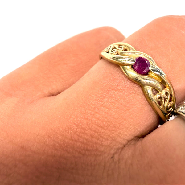 Bague Or Jaune 18k avec Rubis - taille 54