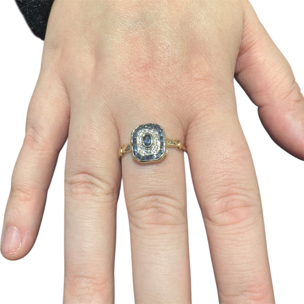 Bague Tank en Or Jaune 18K avec Saphirs et Diamants Poids-2.74gr