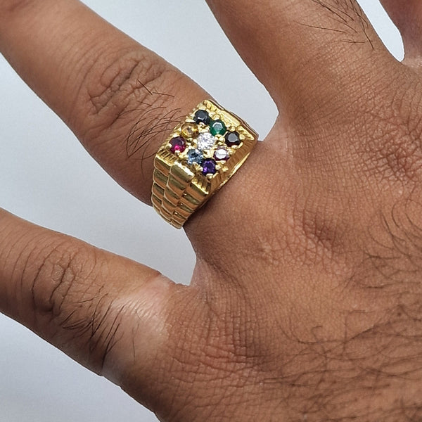 Bague Chevalière en OR Jaune 9 Planète 18 K avec Oxyde de Zirconium - T 61
