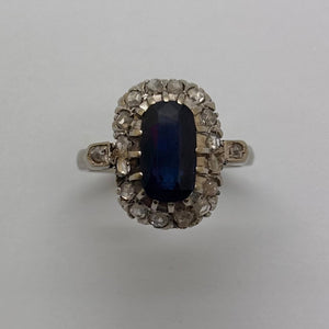 Bague Ancienne en Or Gris 18 Carats avec Diamants et Saphir – Taille 57