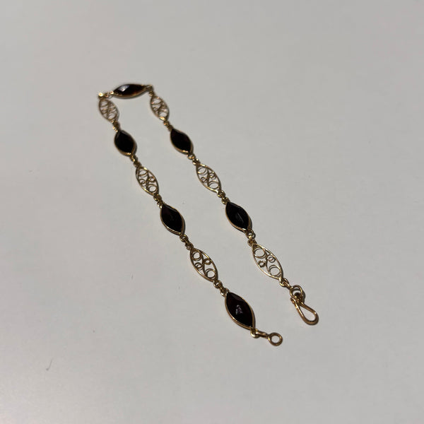 Bracelet Figaro Or Jaune 18k avec 6 Grenat