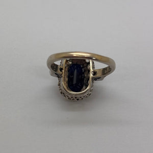 Bague Ancienne en Or Gris 18 Carats avec Diamants et Saphir – Taille 57