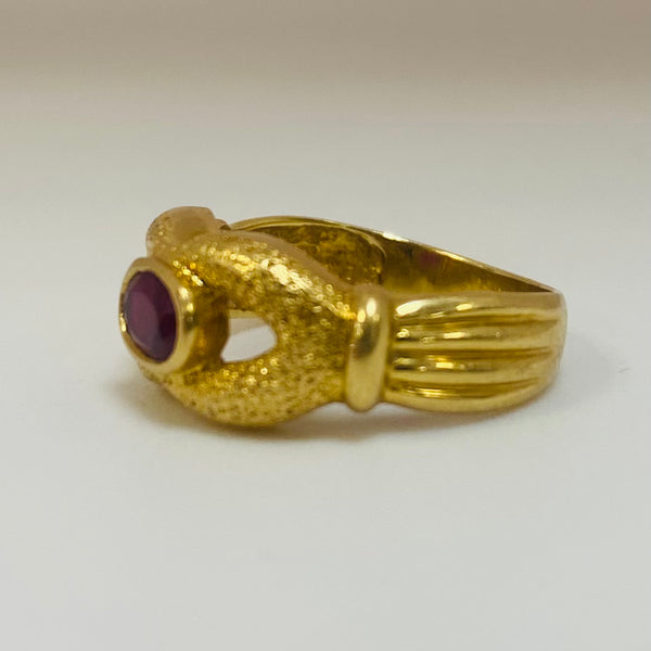 Bague Solitaire en Or Jaune 18 K avec Rubis - T 55