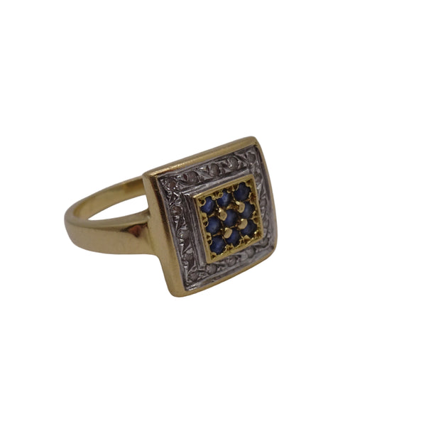 Bague en Or Jaune avec Saphir et Diamants 18K - Taille 59