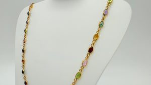 Collier Princesse en Or Jaune 18 Carats avec Pierres Bicolores - 10 Grs