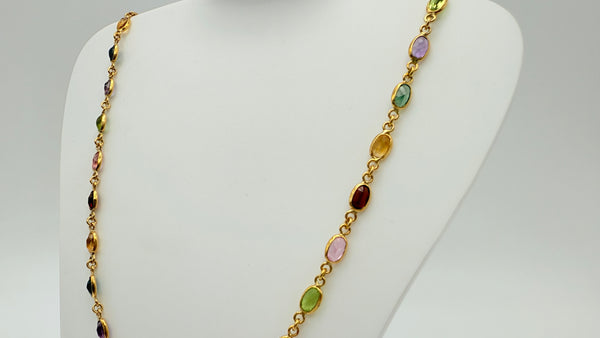 Collier Princesse en Or Jaune 18 Carats avec Pierres Bicolores - 10 Grs