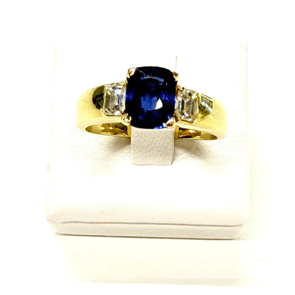 Bague en Or Jaune 18k avec Saphir et Diamants - T 56