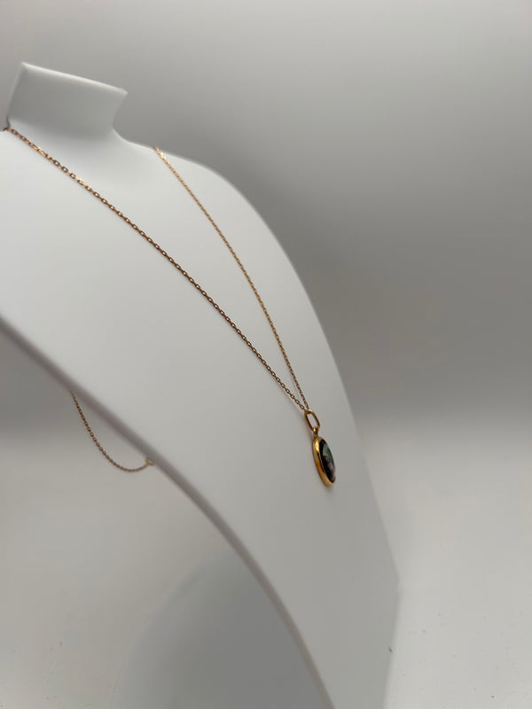 Collier Princesse en Or Jaune 18K avec Médaillon en Émail - L 39 Cm