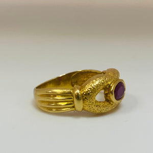 Bague Solitaire en Or Jaune 18 K avec Rubis - T 55