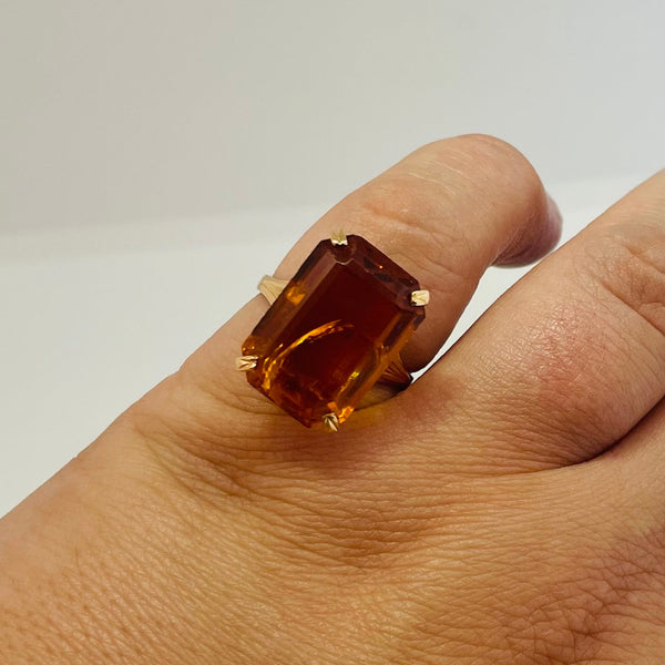 Solitaire en Or Jaune 18K Citrine - Taille 54