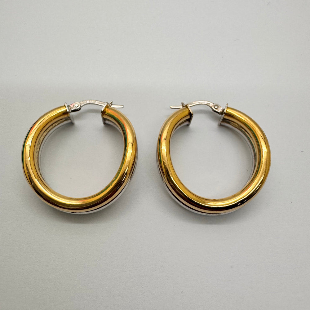 Boucles d'Oreilles Créoles en Or Jaune et Or Blanc 18k - 6.20 Grs