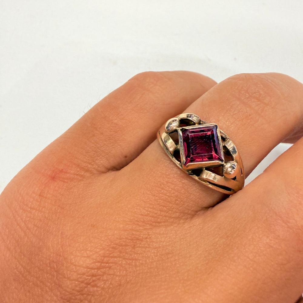 Bague Or Jaune 18K et platine avec Tourmaline Rose Taille-55