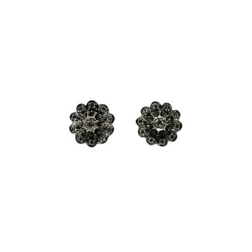 Boucles d'oreilles or blanc diamants motif floral 18k