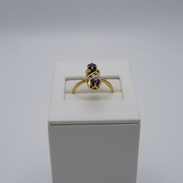 Bague en Or Jaune avec saphirs et diamants 18K - Taille 52
