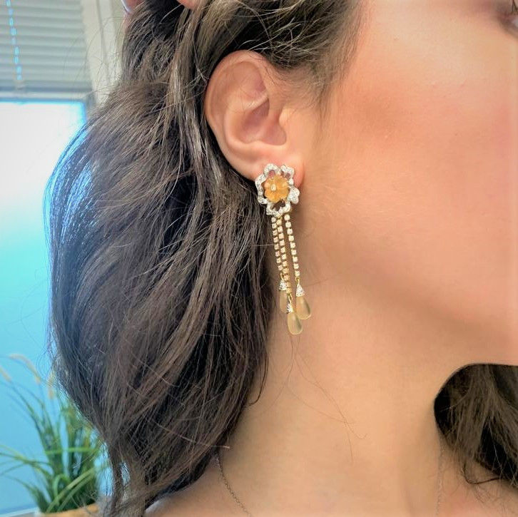 Boucles d'Oreille avec Goutte de Verre 18K