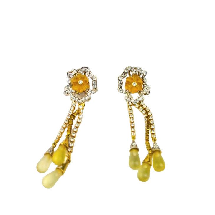 Boucles d'Oreille avec Goutte de Verre 18K