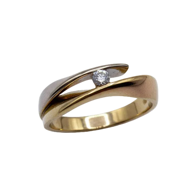Bague Solitaire Diamant Or Jaune et Blanc 18k - 3.82 G