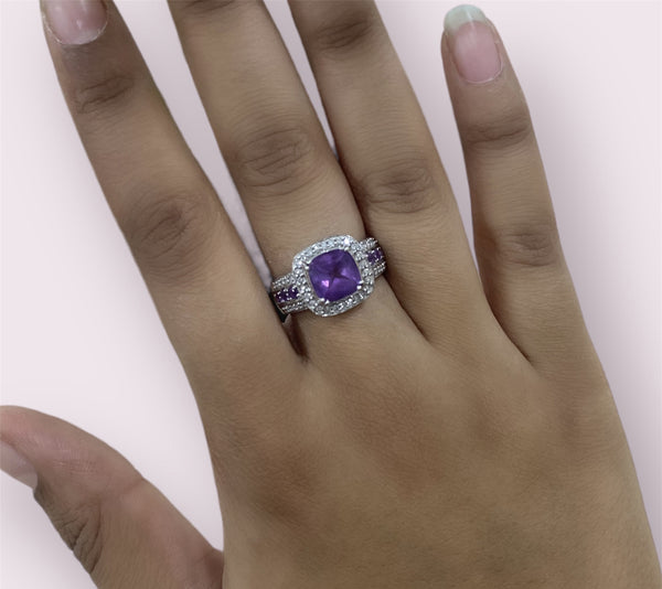Bague Diamants Et Améthystes