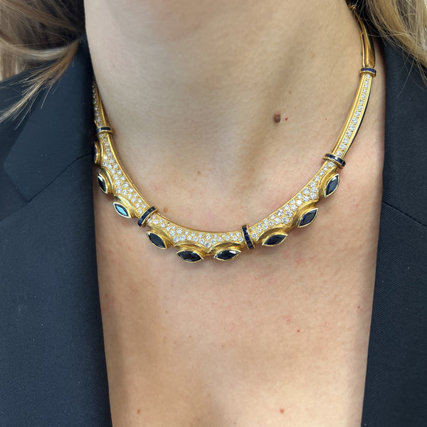 Collier Or Jaune avec Saphir et Diamant 18K