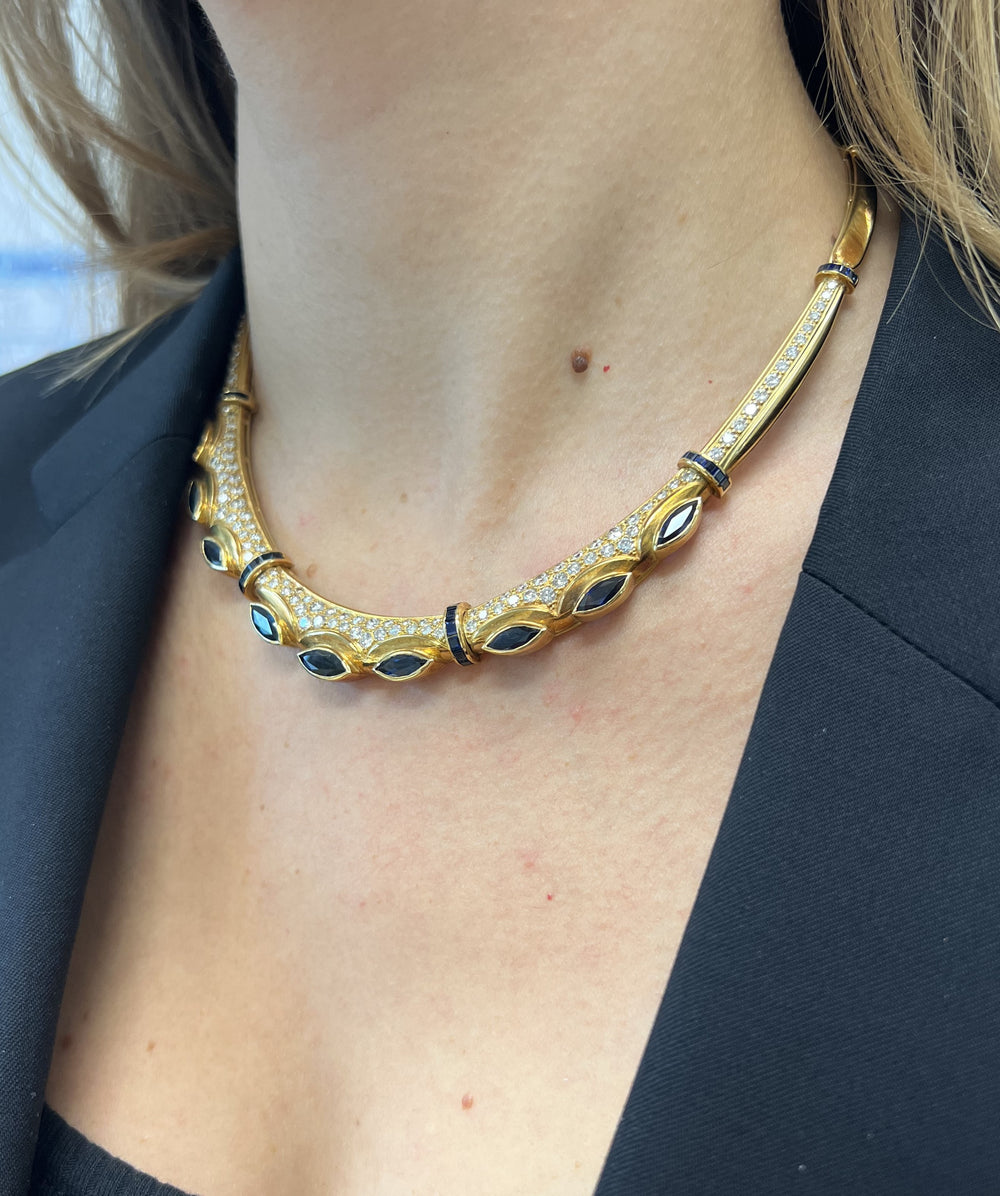 Collier Or Jaune avec Saphir et Diamant 18K