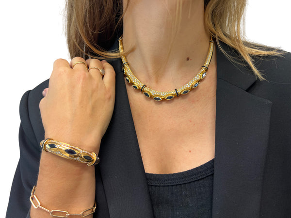 Collier Or Jaune avec Saphir et Diamant 18K